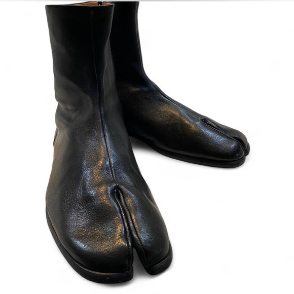Maison Margiela Black Tabi Flat Camel Leather Split Toe Ankle Boots Mens Size 12 - Picture 4 of 16